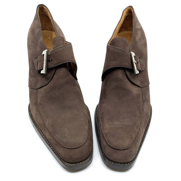 Faconnable Womens Buckle Pilgrim Shoes Brown Suede Size 6B Leather Vibram Sole - Picture 2 of 15